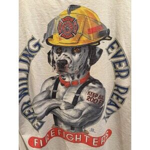 Vtg Muscle Design Dog Firefighter Shirt Men L 1997 Made In USA SS Fitzgerald